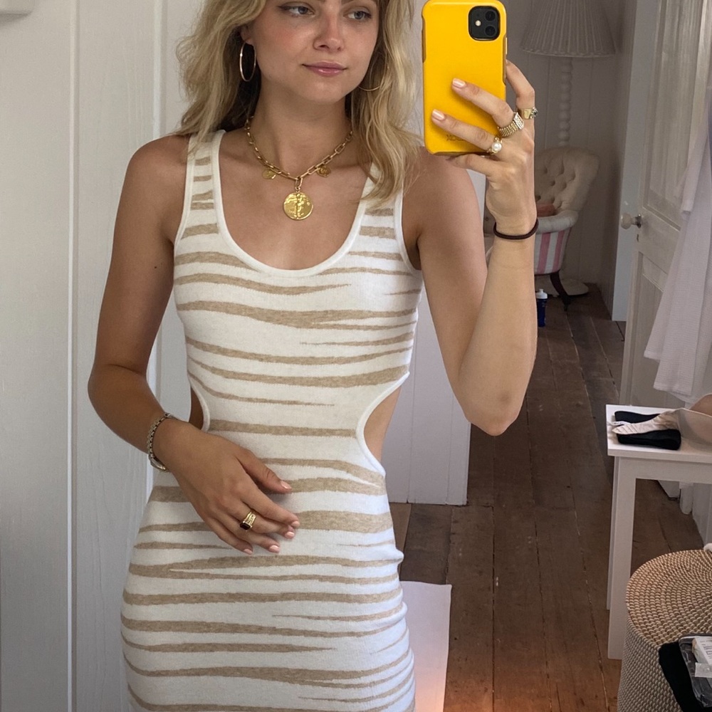 RunAway Beige and White Zebra Backless Dress